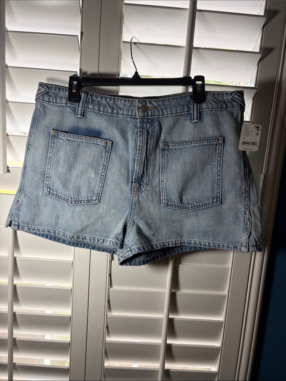 We The Free Light Wash Denim Patch Pocket Shorts